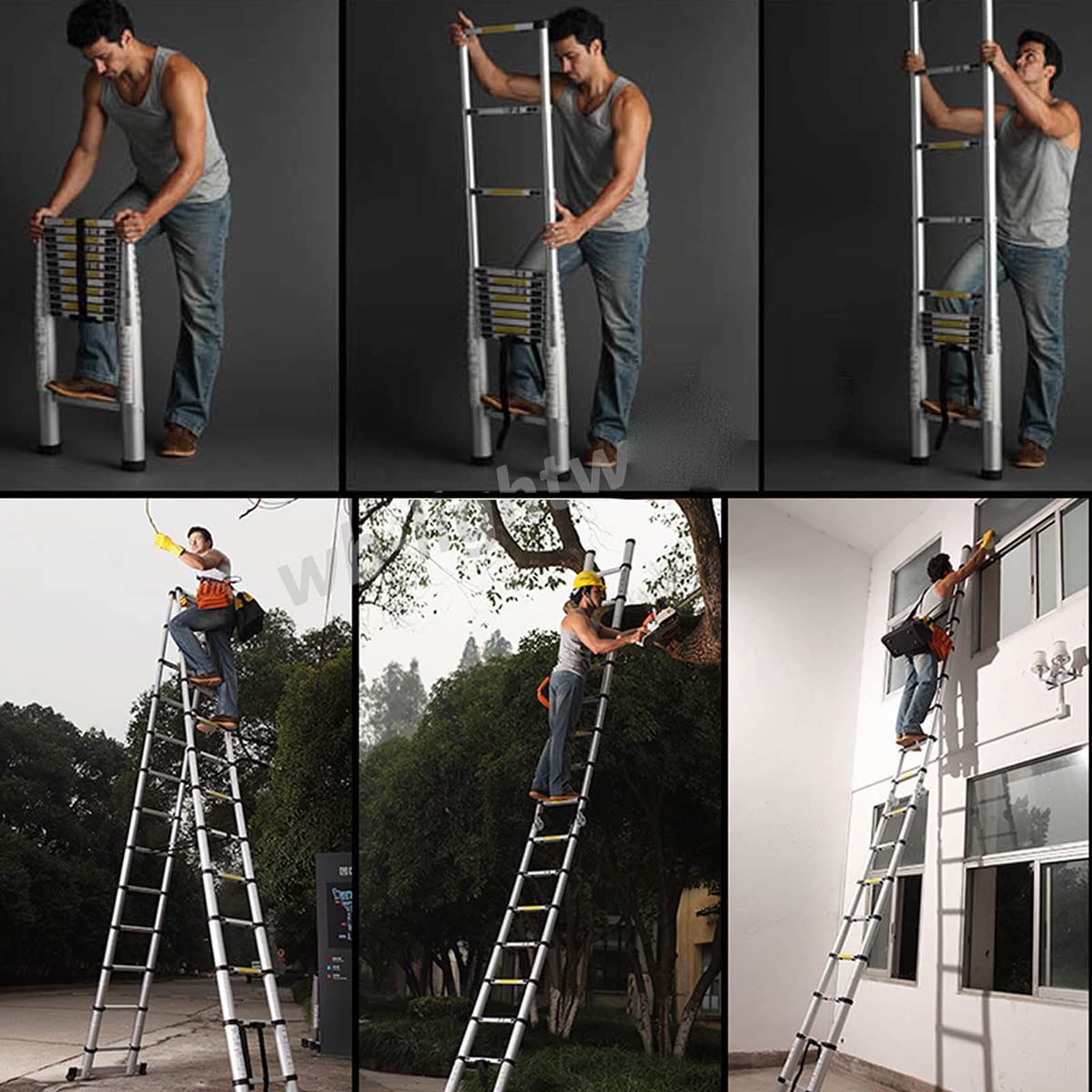 Dayplus 12.5FT/3.8M Stainless Steel Telescopic Ladder Foldable Telescoping Extension Ladder Loft Ladder 330lb Load ebuystt