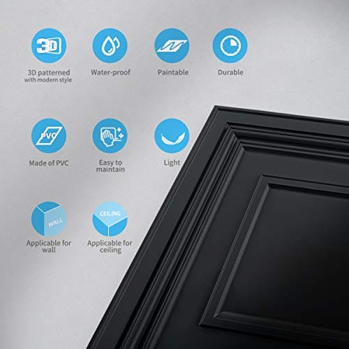 Art3d Decorative Drop Ceiling Tile 2x2 Pack of 12pcs, Glue up Ceiling Panel Square Relief in Black MEGA