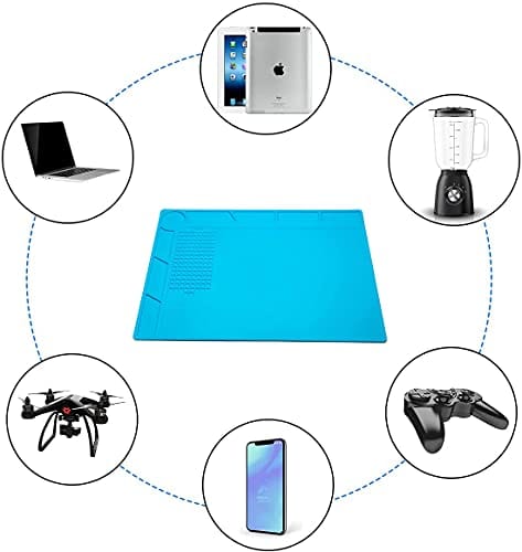 CPB Silicone Repair Mat Heat Resistant Work Mat with Scale Rule and Screw Position for soldering Iron, Electronics, Computer, Cellphone - Blue - S130 / S160 / S180 ebuystt
