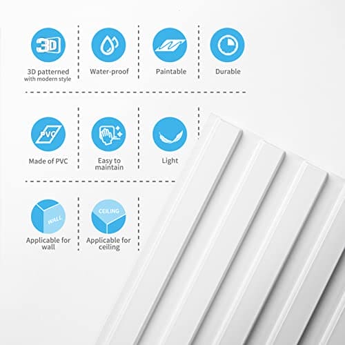 Art3d Slat Wall Panel, 3D Fluted Textured Panel 12-Tile 19.7 x 19.7in. - White MEGA