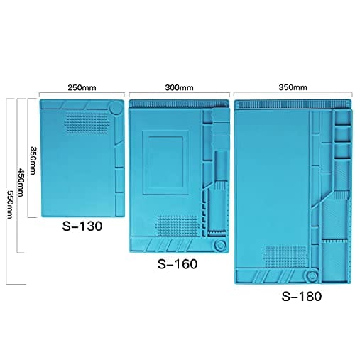 CPB Silicone Repair Mat Heat Resistant Work Mat with Scale Rule and Screw Position for soldering Iron, Electronics, Computer, Cellphone - Blue - S130 / S160 / S180 ebuystt