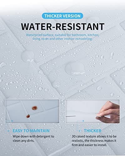 Art3d White Marble Herringbone Peel and Stick Backsplash Tiles (10 Tiles, Thicker Version) MEGA