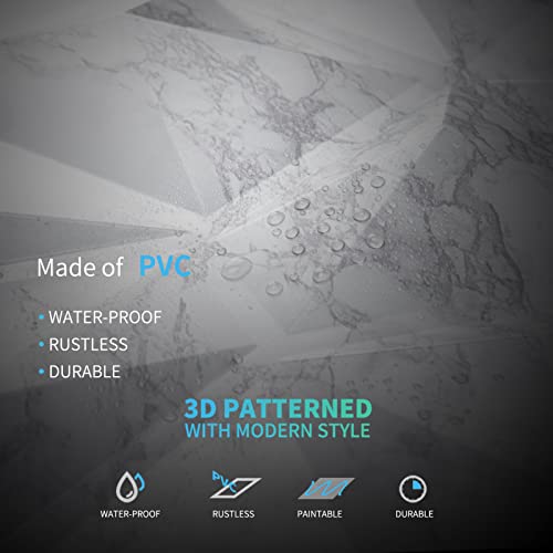 Art3d Textures 3D Wall Panels Glossy White Marble Diamond Design for Interior Wall Decor Pack of 12 Tiles 32 Sq Ft (PVC) MEGA