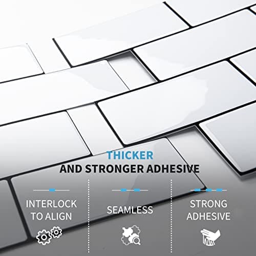 Art3d Peel and Stick Backsplash, 14x12 Subway Tiles, White Faux Ceramic Tiles (10 Tiles, Thicker Version) MEGA