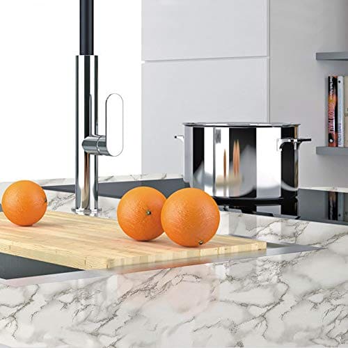 LaCheery Large Size 160 x 36 Inch Grey White Marble Contact Paper for Countertops Waterproof Wallpaper Stick and Peel Marble Countertop Contact Paper for Kitchen Island Worktop Table Desk Decorative Mega