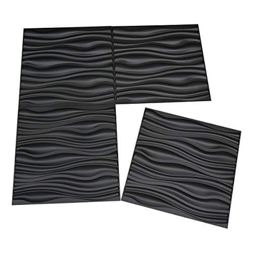 Art3d PVC Wave Board Textured 3D Wall Panels, Black, 19.7" x 19.7" (12 Pack) MEGA