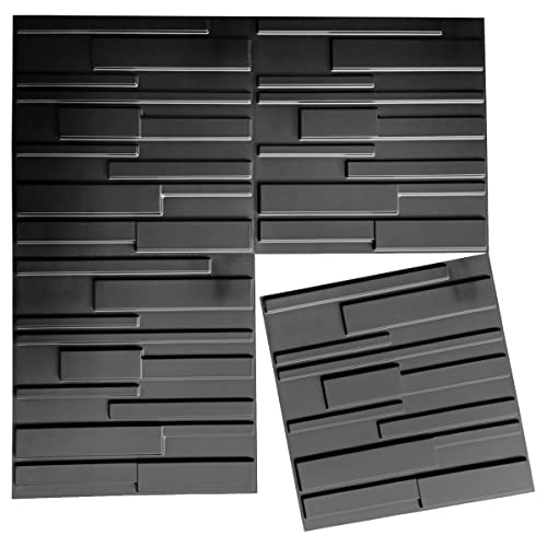 Art3d A10032BK Decorative PVC Wall Panels, 32 Square Feet, 3D Rectangle 3-Black, Sq Ft MEGA