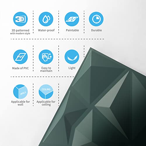 Art3d Textures 3D Wall Panels Army Green Diamond Design for Interior Wall Decor Pack of 12 Tiles 32 Sq Ft (PVC) MEGA