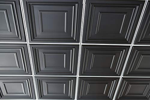 Art3d Decorative Drop Ceiling Tile 2x2 Pack of 12pcs, Glue up Ceiling Panel Square Relief in Black MEGA