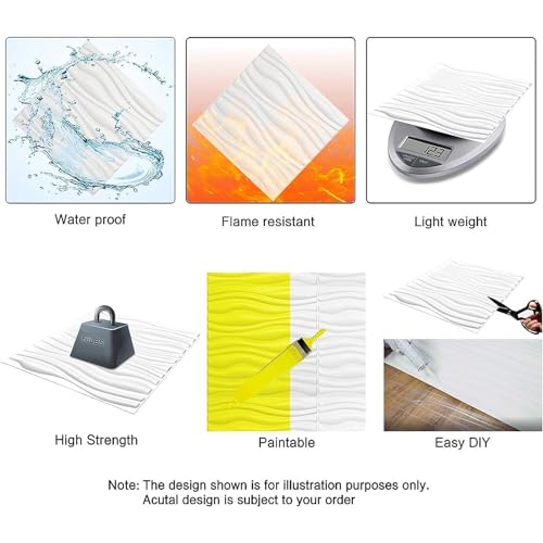 Art3d Textures 3D Wall Panels White Diamond Design Pack of 12 Tiles 32 Sq Ft (PVC) MEGA