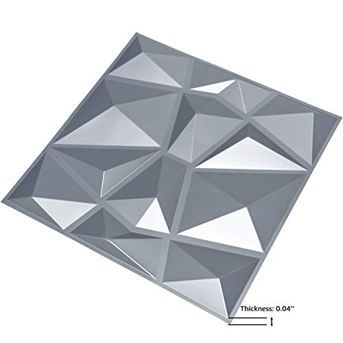 Art3d 3D Paneling Textured 3D Wall Design, Grey Diamond, 19.7" x 19.7" (12 Pack) (Matt Grey) MEGA