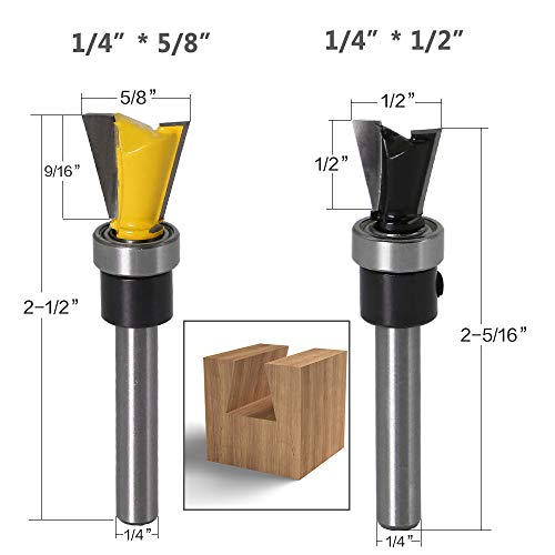 Yakamoz 2Pcs 1/4 Inch Shank Dovetail Joint Router Bits with Bearing Guide Dovetail Jig Bit for Furniture Building Cabinet Making Woodworking Cutter Tools YAKAMOZ