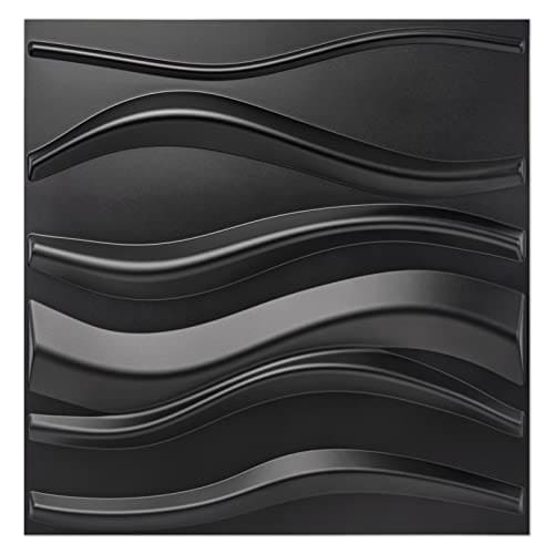 Art3d PVC 3D Panel for Interior Wall Decor, Wavy Textured Tile, 12-Pack 19.7 x 19.7in. Black MEGA