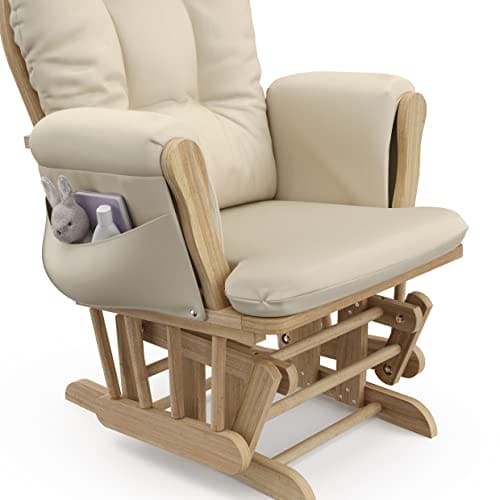 Storkcraft Premium Hoop Glider and Ottoman (Natural/Beige) – Padded Cushions with Storage Pocket, Smooth Rocking Motion, Easy to Assemble, Solid Hardwood Base ebuys