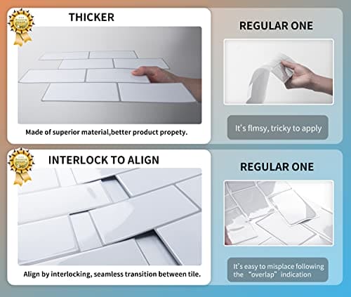Art3d Peel and Stick Backsplash, 14x12 Subway Tiles, Faux Ceramic Tiles (10 Tiles, Thicker Version) MEGA
