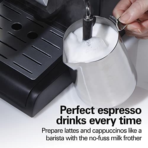 Hamilton Beach 15 Bar Espresso Machine, Cappuccino, Mocha, & Latte Maker, with Milk Frother, Make 2 Cups Simultaneously, Works with Pods or Ground Coffee, 50 oz. Water Reservoir, Black ebuystt