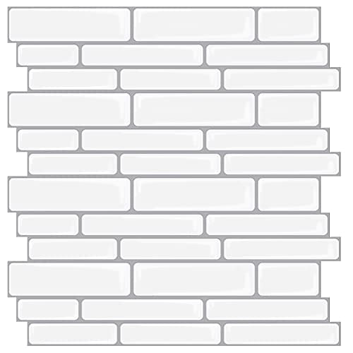 Art3d Thickened Peel and Stick Backsplash Tile Oblong in White, 10 Sheets 12x12in. MEGA