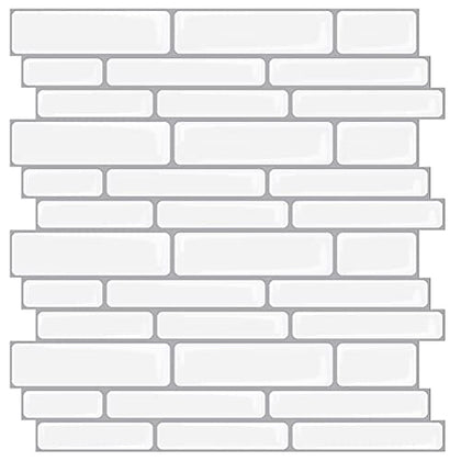 Art3d Thickened Peel and Stick Backsplash Tile Oblong in White, 10 Sheets 12x12in.