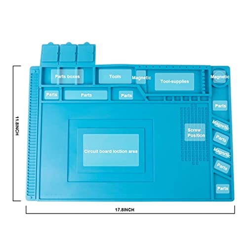 CPB Silicone Repair Mat Heat Resistant Work Mat with Scale Rule and Screw Position for soldering Iron, Electronics, Computer, Cellphone - Blue - S130 / S160 / S180 ebuystt