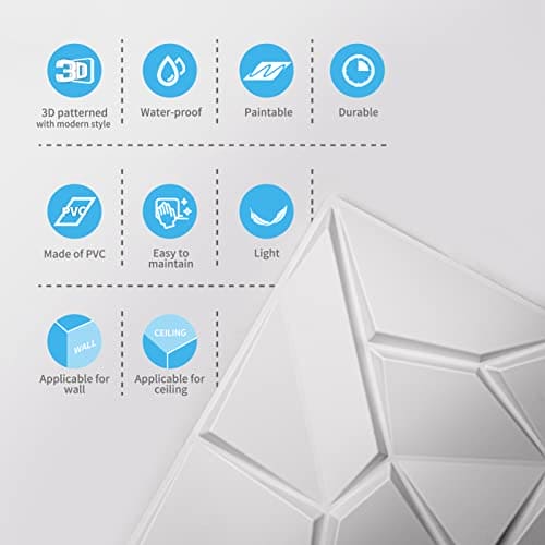 Art3d PVC 3D Wall Panels, Plastic Decorative Wall Tile in White 12-Pack MEGA
