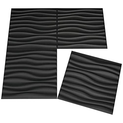 Art3d PVC Wave Panels for Interior Wall Decor, Black Textured 3D Wall Tiles, 19.7" x 19.7" (12 Pack) MEGA