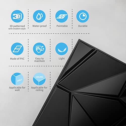 Art3d PVC 3D Wall Panels, Plastic Decorative Wall Tile in Black 12-Pack MEGA