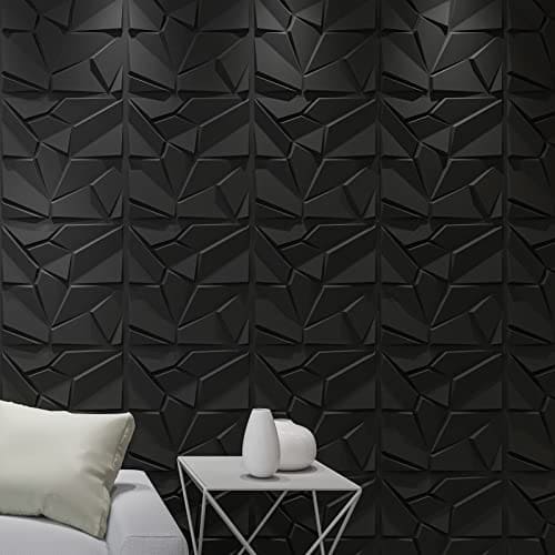 Art3d PVC 3D Wall Panels, Plastic Decorative Wall Tile in Black 12-Pack MEGA