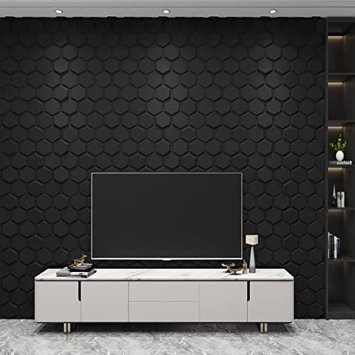 Art3d Textures 3D Wall Panels Black Hexagon Design Pack of 12 Tiles 25.5 Sq Ft (PVC) MEGA