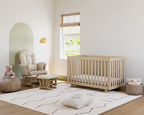 Storkcraft Premium Hoop Glider and Ottoman (Natural/Beige) – Padded Cushions with Storage Pocket, Smooth Rocking Motion, Easy to Assemble, Solid Hardwood Base ebuys