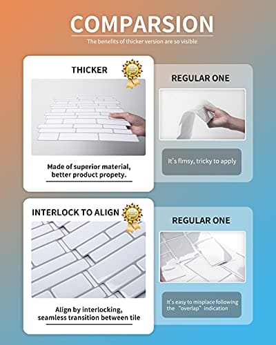 Art3d Thickened Peel and Stick Backsplash Tile Oblong in White, 10 Sheets 12x12in. MEGA