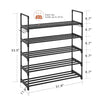 UNITSTAGE 5 Tiers Black Shoe Rack Shoe Organizer Shoe Storage for Closet for Entryway 20-25 Pairs Metal Stackable Shoe Rack Shelf with Hooks Garage Durable Metal Pipes Plastic Connectors
