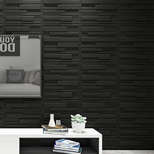Art3d A10032BK Decorative PVC Wall Panels, 32 Square Feet, 3D Rectangle 3-Black, Sq Ft MEGA