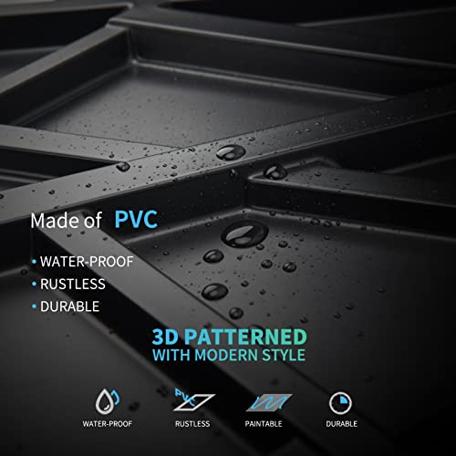 Art3d PVC Decorative Textures Black 3D Wall Panels for Interior Wall Décor, Black Wall Decor,Pack of 12 Tiles 32 Sq Ft MEGA