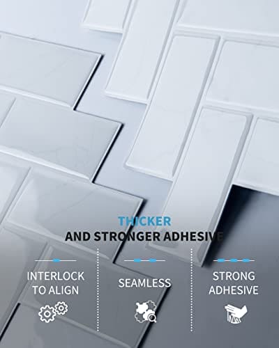 Art3d White Marble Herringbone Peel and Stick Backsplash Tiles (10 Tiles, Thicker Version) MEGA