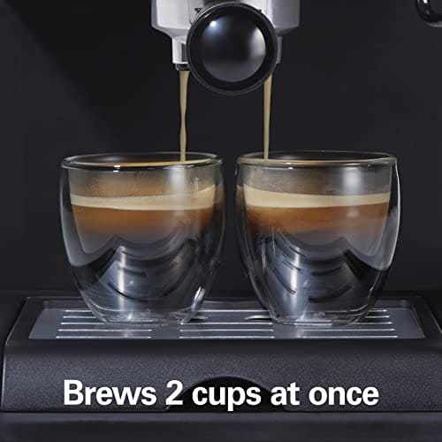 Hamilton Beach 15 Bar Espresso Machine, Cappuccino, Mocha, & Latte Maker, with Milk Frother, Make 2 Cups Simultaneously, Works with Pods or Ground Coffee, 50 oz. Water Reservoir, Black ebuystt
