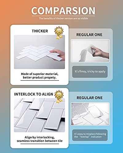 Art3d Herringbone Peel and Stick Backsplash Tiles (10 Tiles, Thicker Version) MEGA