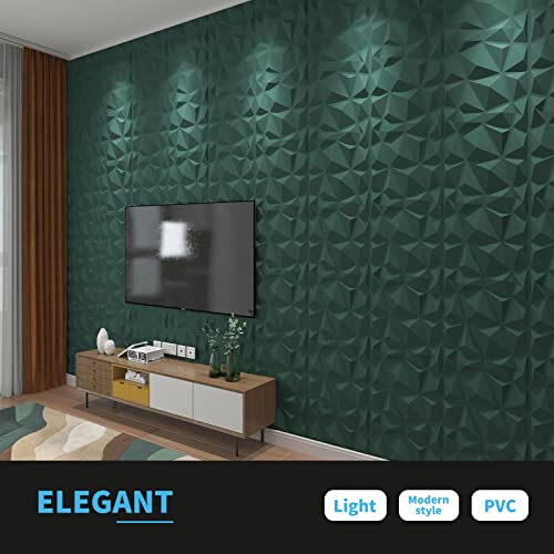 Art3d Textures 3D Wall Panels Army Green Diamond Design for Interior Wall Decor Pack of 12 Tiles 32 Sq Ft (PVC) MEGA