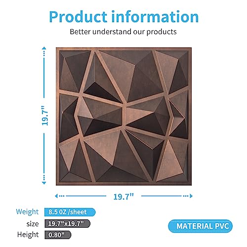 Art3d Textures 3D Wall Panels Antique Copper Diamond Design for Interior Wall Decor Pack of 12 Tiles 32 Sq Ft (PVC) MEGA