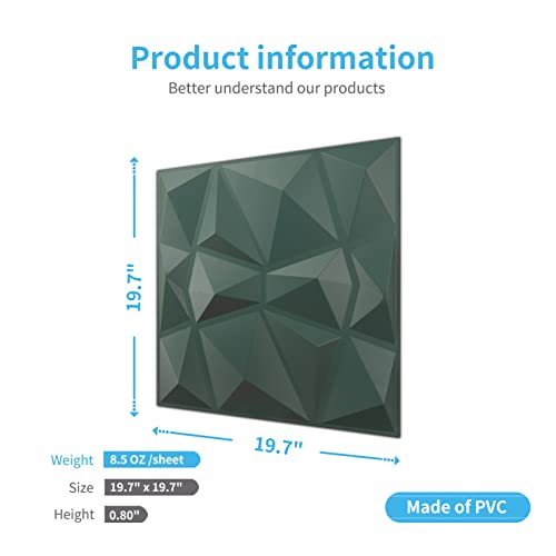 Art3d Textures 3D Wall Panels Army Green Diamond Design for Interior Wall Decor Pack of 12 Tiles 32 Sq Ft (PVC) MEGA