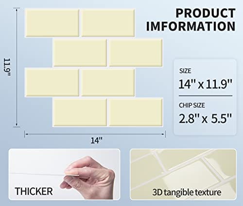 Art3d Peel and Stick Subway Tile, Faux Ceramic Tile (14x12, Thicker Version) MEGA