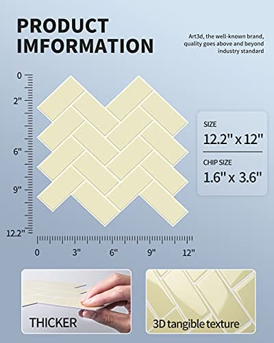 Art3d Herringbone Peel and Stick Backsplash Tiles (10 Tiles, Thicker Version) MEGA