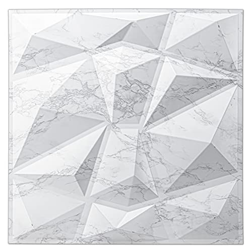Art3d Textures 3D Wall Panels Glossy White Marble Diamond Design for Interior Wall Decor Pack of 12 Tiles 32 Sq Ft (PVC) MEGA
