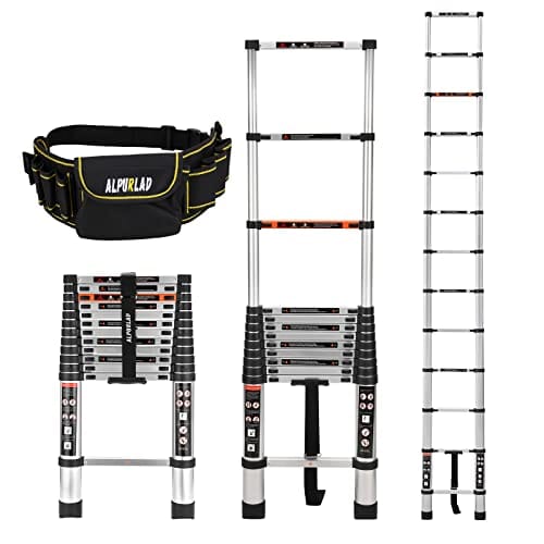 ALPURLAD Telescoping Ladder 10.5FT Aluminum Extension Ladders Lightweight Collapsible Ladder Telescopic Ladders for RV, Loft, Attic, Home, 330lbs Capacity ebuystt