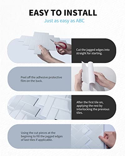 Art3d White Marble Herringbone Peel and Stick Backsplash Tiles (10 Tiles, Thicker Version) MEGA