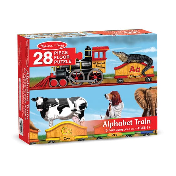 MELISSA & DOUG  Alphabet Train Floor Puzzle - 28 Pieces: The beautifully detailed blue engine is ready to roll with familiar objects from A to Z - 424