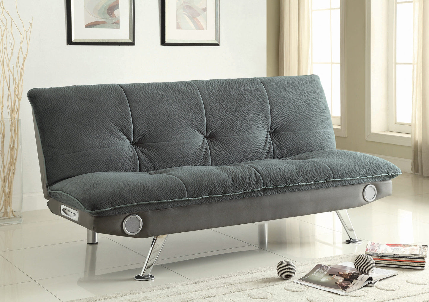 Odel Upholstered Sofa Bed With Bluetooth Speakers Grey Collection: Odel SKU: 500046 coastmega