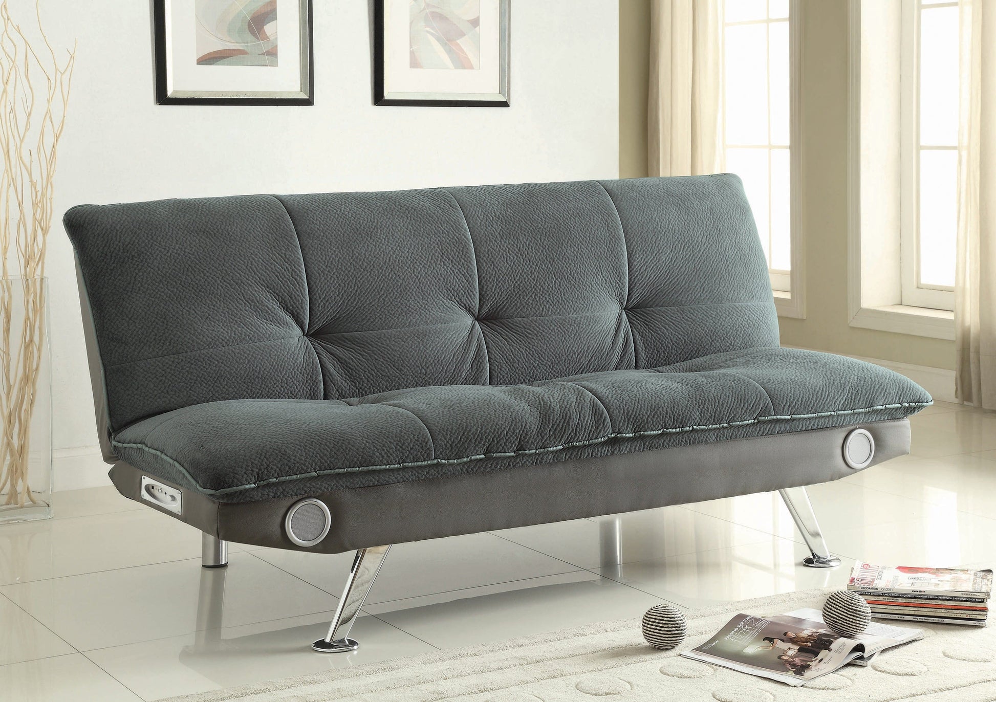 Odel Upholstered Sofa Bed With Bluetooth Speakers Grey Collection: Odel SKU: 500046 coastmega