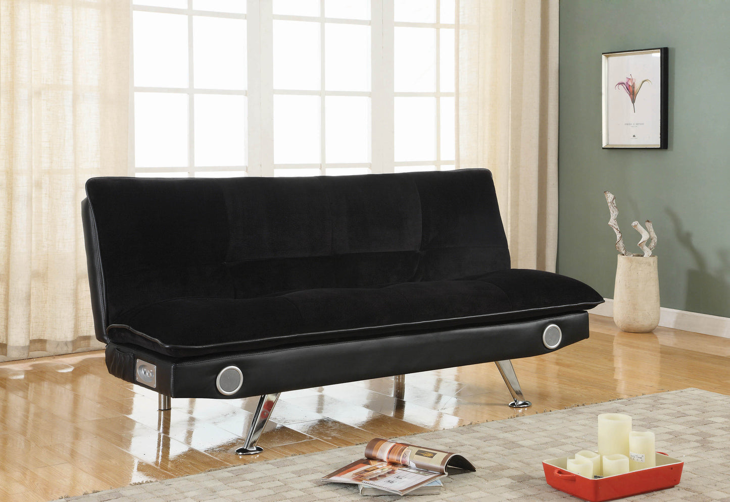 Odel Upholstered Sofa Bed With Bluetooth Speakers Black Collection: Odel SKU: 500187 coastmega