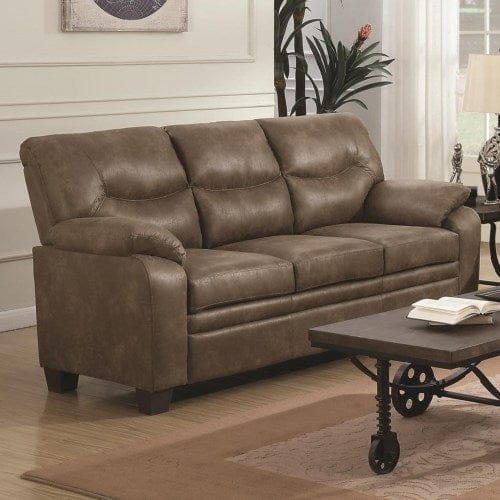 Meagan Upholstered Sofa Brown With Pillow Top Arms - 506561 COSMEGA