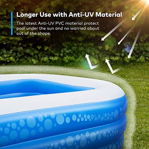 Inflatable Swimming Pool, Hesung 118" X 69" X 21" Full-Sized Family Kiddie Blow up Pool for Kids, Adults, Baby, Children, Thick Wear-Resistant Big Above Ground, Garden, Backyard Water Party for Age 3+ ebuystt